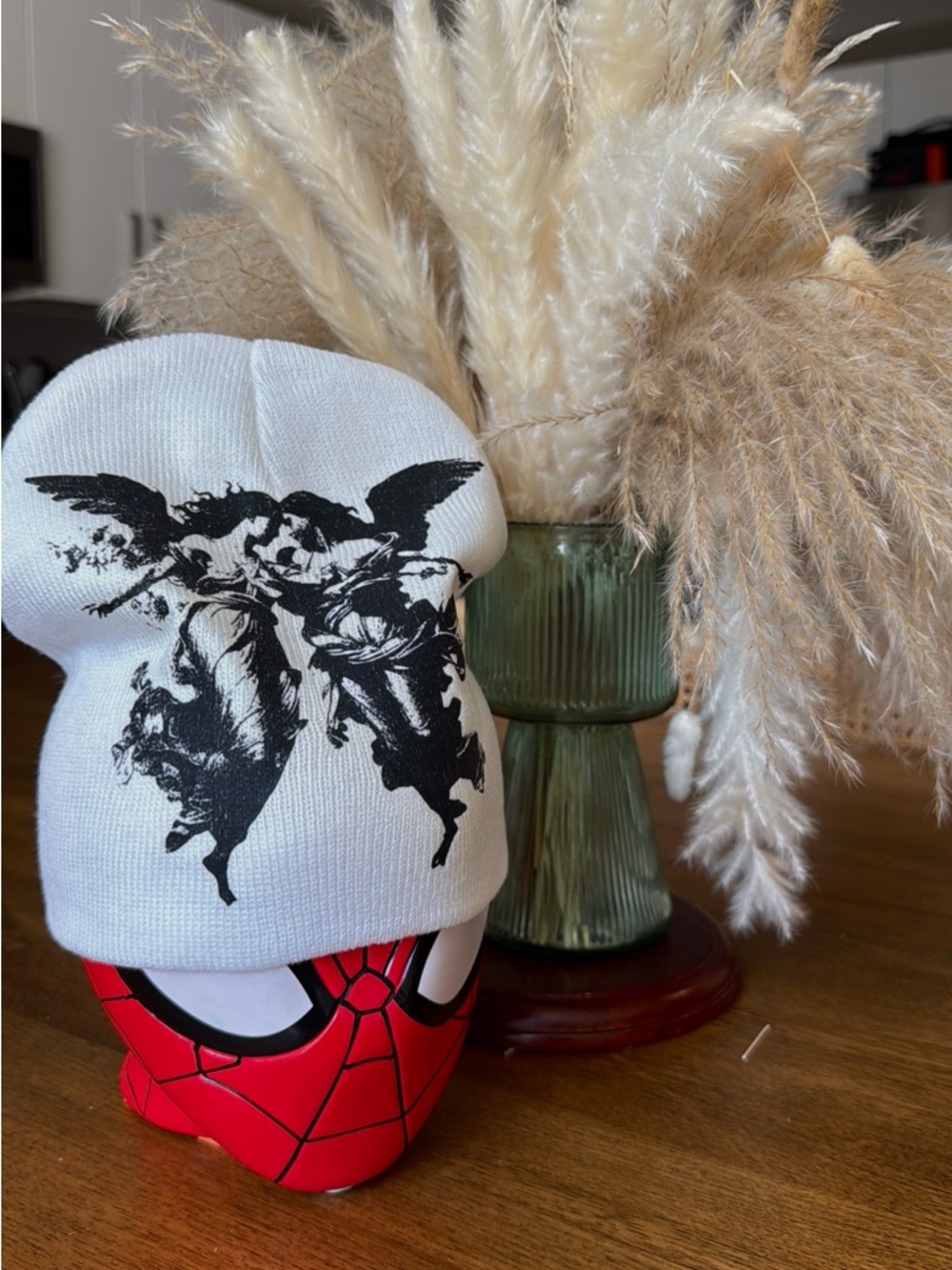 White Angel Graphic Beanie - Black Print